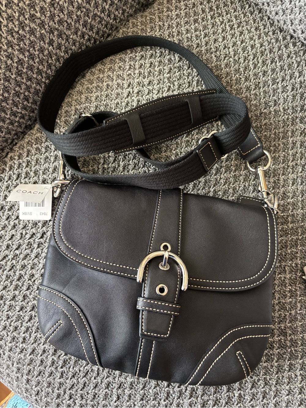 Authentic Coach SoHo Black Leather Crossbody Bag with Silver Buckle NWT